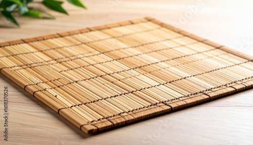 Natural Bamboo Placemat On Wooden Table