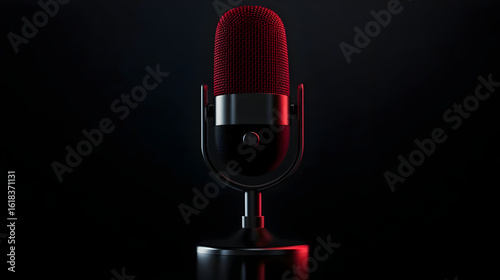 Retro Microphone With Red Lighting And Dark Background