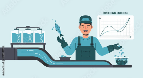 Successful Aquaculture Farming Illustration For Sustainable Seafood Production