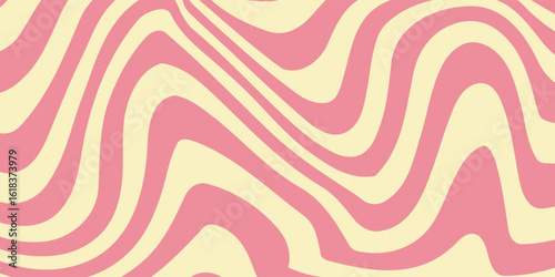 Pastel hand-drawn psychedelic groovy background. Colorful abstract optical illusion with a trippy, distorted effect and light diffraction. eps10
