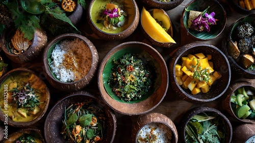 Colorful glass beads, ceramic pots, and plates with vibrant colors