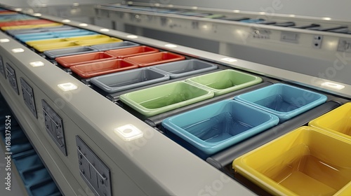 Wallpaper Mural Colorful bins on automated conveyor system with LED lighting Torontodigital.ca