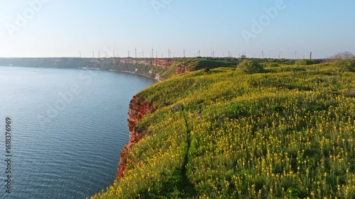 Wallpaper Mural Aerial view Cape Kaliakra Bulgaria highlights peninsula steep cliffs lush summer grass historic ruins beautiful coastline dramatic Black Sea background travel photography destination scenic wonder Torontodigital.ca
