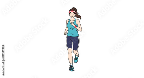 Active woman running outdoors in athletic apparel enjoying cardiovascular exercise and fitness routine