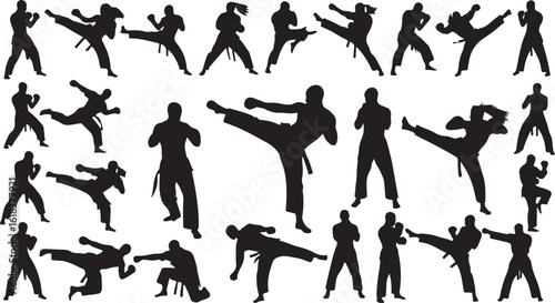 Martial arts silhouette collection isolated on transparent background