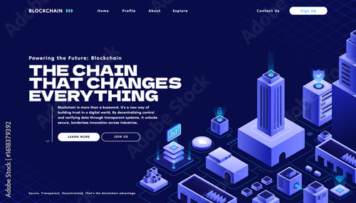 The Future of Blockchain and Cryptocurrency Isometric Landing Page