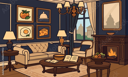 Elegant Living Room with Classic Art and Cozy Decor