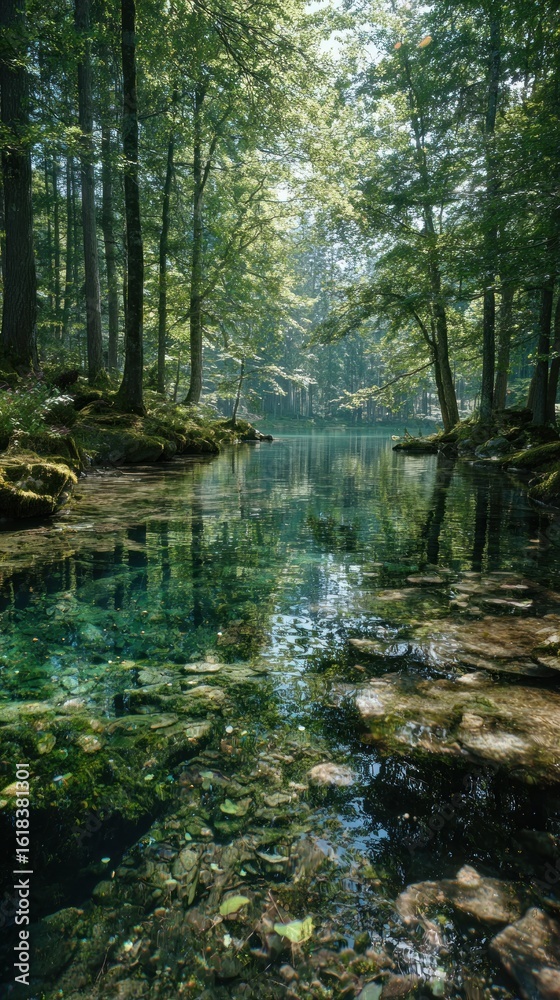 Fototapeta premium Tranquil forest stream with reflections
