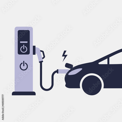 Electric car charging at a station illustration against a light background.