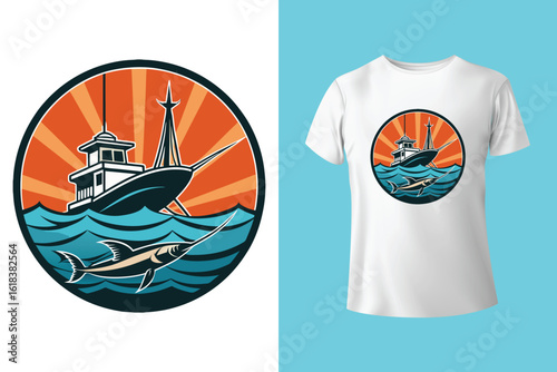 East Dock yachting company sailing team cute vintage vector print for children kid boy marine wear tee shirt