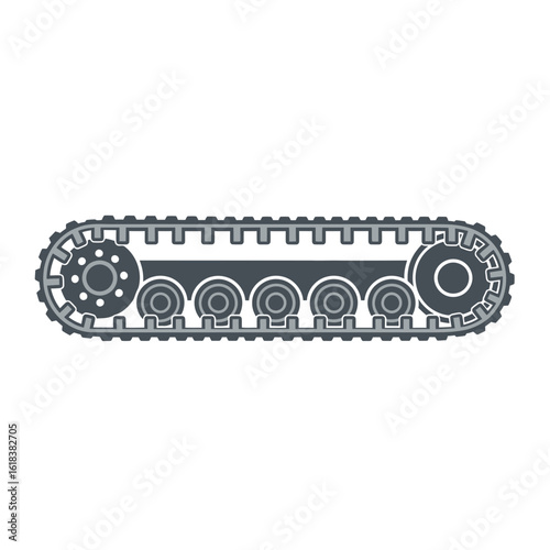 Gray tank track isolated on white background flat vector illustration.