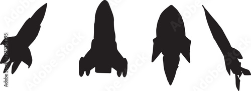 Space Rocket Silhouette Vector Collection,Startup Launch and Space Mission Icons
