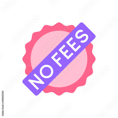 NO FEES Ribbon Badge in Pink and Purple Circle Icon