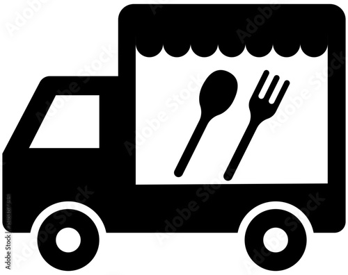 移動販売キッチンカーのアイコンイラスト白黒3