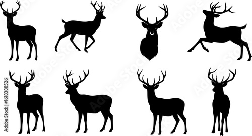 Set of deer silhouette vector illustration
