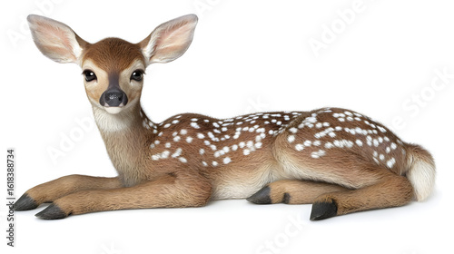 Baby Deer Lying Down Against White Background