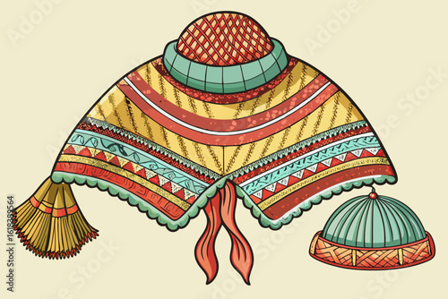 vector of Knitted shawl and hat model. Knitting pattern ... light background color.