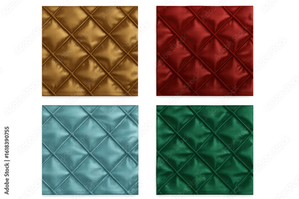 Naklejka premium Quilted upholstery fabric textures in gold, red, blue, green - versatile patterns for furniture, fashion, design backgrounds