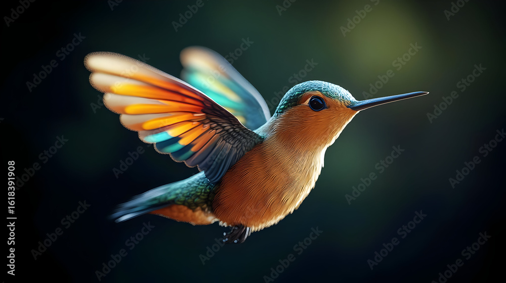 Naklejka premium Colorful Hummingbird In Flight