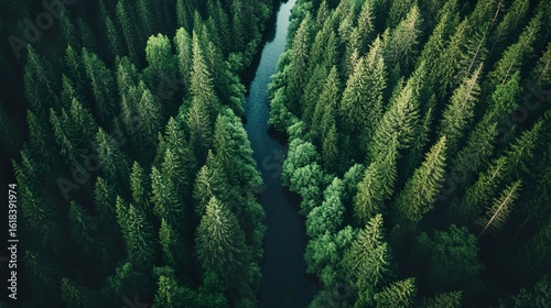 Winding River Through a Dense Forest