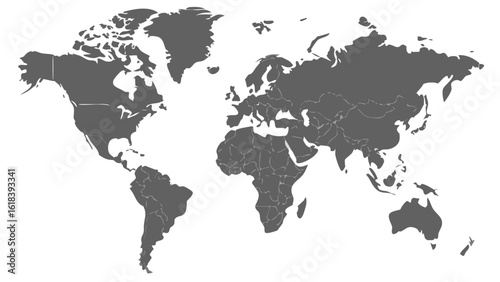 Grey Blank World Map Template in Flat Minimal Style for Global Projects
