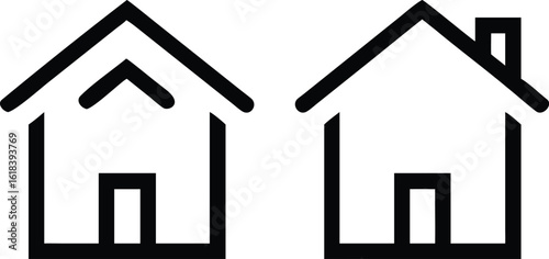 House Icons Minimal Black and White Home Symbols with Roof and Chimney Variants for UI and Real Estate Design