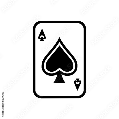 Illustration of a single ace of spades playing card with black suit symbol on a white background design