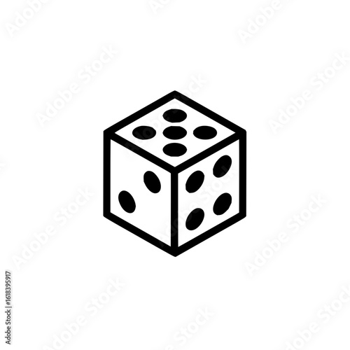 Illustration of a white die with black dots representing the numbers five four and six on each face
