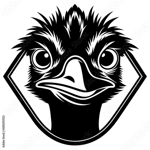 Close up of an emu head in a geometric frame silhouette