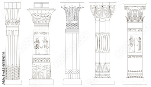 Set of outline ancient Egyptian columns