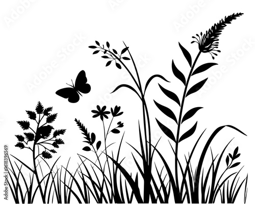 Butterfly and tall grasses in a delicate silhouette