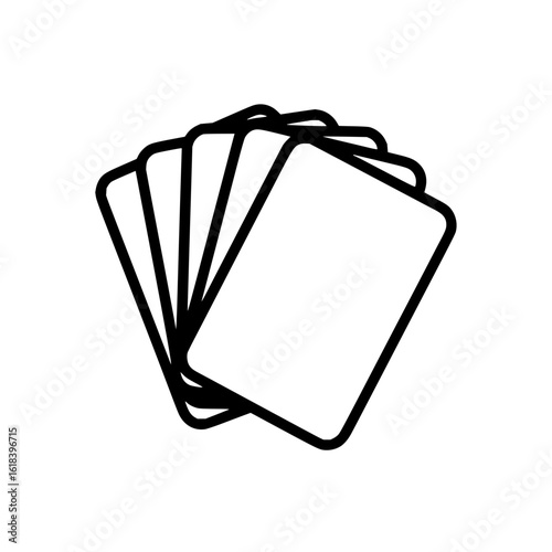 Illustration of a hand of playing cards fanned out with rounded corners and black outlines on a white background