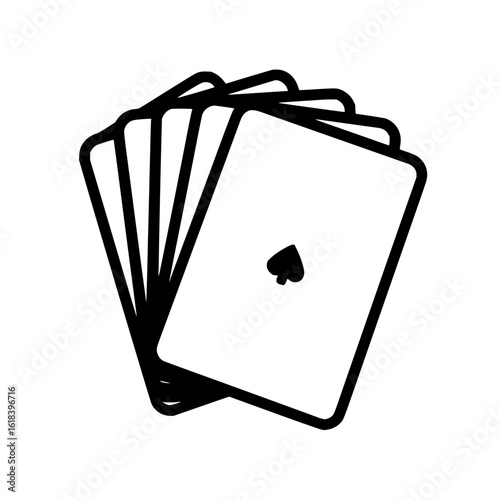 A hand of playing cards with one card showing a spade symbol in a simple black and white line drawing style