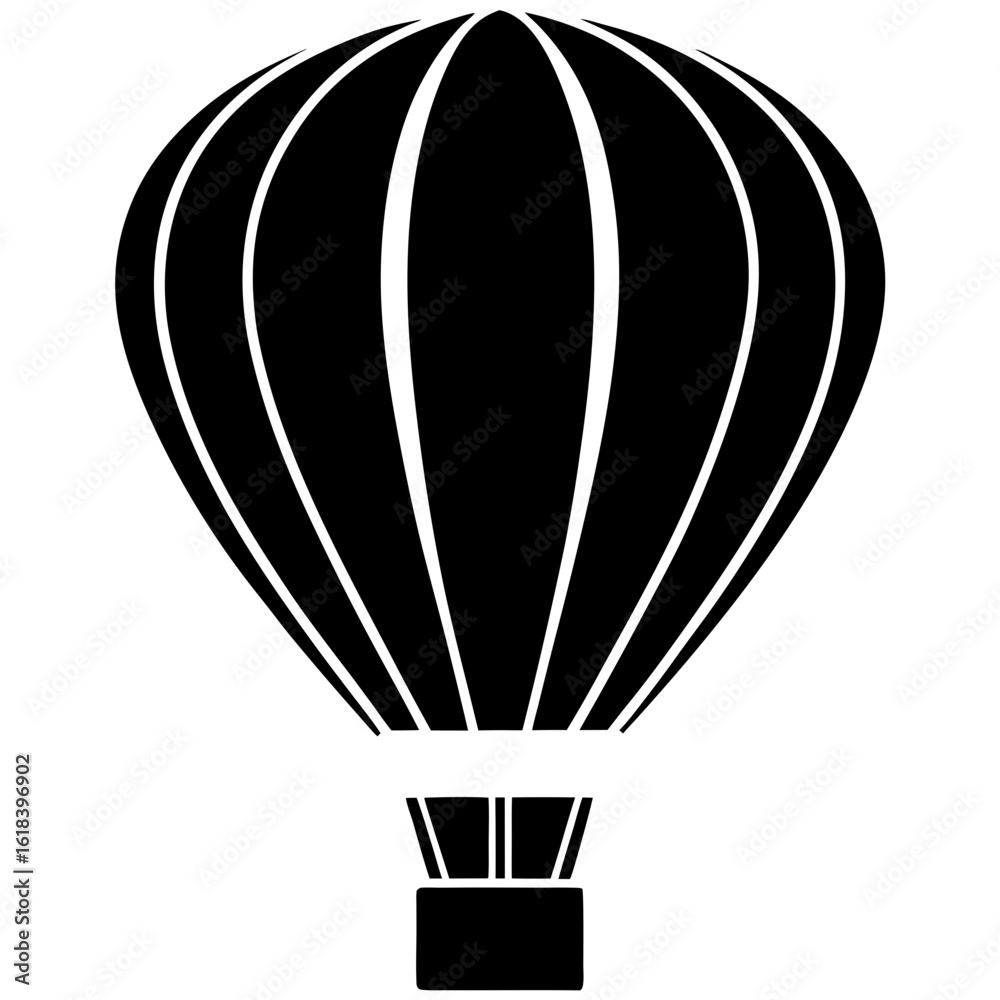 Fototapeta premium Black hot air balloon silhouette against white background