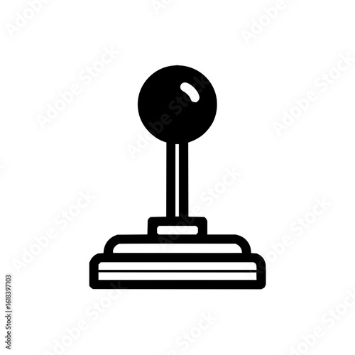 Illustration of a manual car gear stick with a round knob and a layered base in black and white style