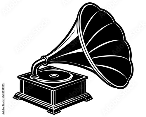Vintage gramophone playing music silhouette