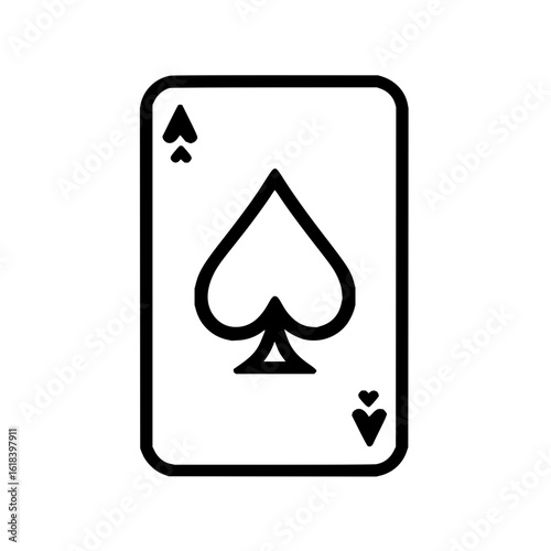 Illustration of a playing card featuring the ace of spades with a black outline on a white background