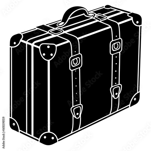 Vintage suitcase silhouette with straps and buckles