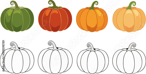 Festive pumpkins in vibrant colors, perfect for autumn designs and harvest celebrations