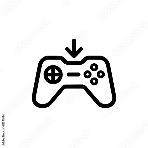 Downloading game controller with arrow pointing down indicating installation or update process icon design