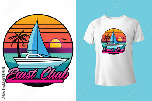 East Dock yachting company sailing team cute vintage vector print for children kid boy marine wear tee shirt