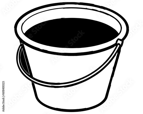 Simple black and white bucket filled with dark liquid silhouette