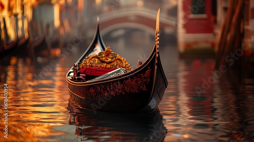 Ornate Gondola Floating Serenely on Venetian Canal Water