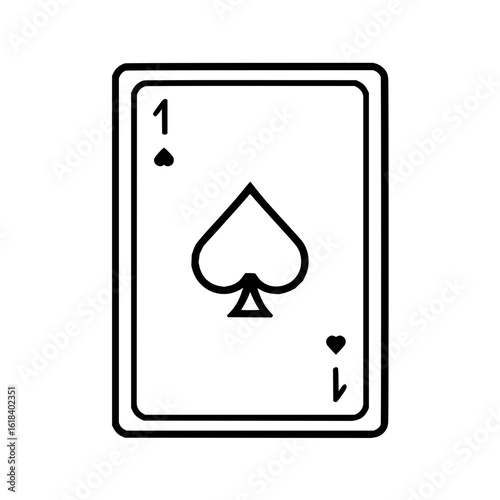 Illustration of a single ace of spades playing card with black outline on a white background showing value