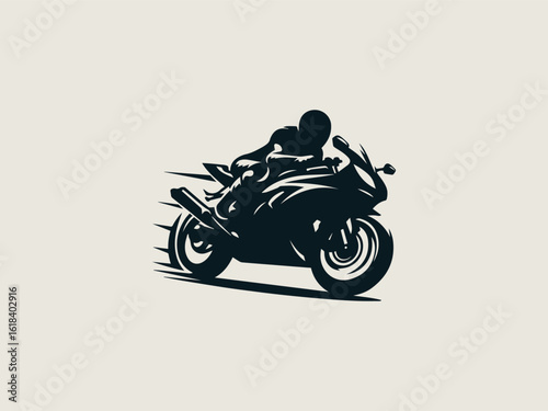 Minimalist sport bike racing vector logo for motocross teams or tournaments