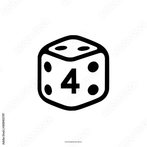 A single die showing the number four with dots indicating the number on the top and side faces of die