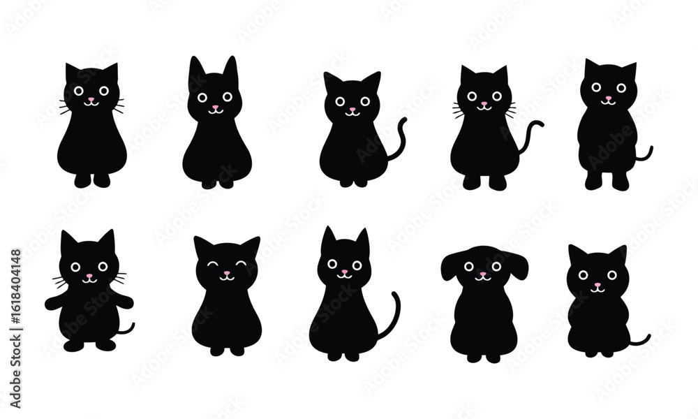 collection of black cat illustrations in various poses collection of black cat illustrations in various poses