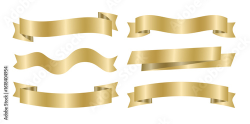 立体感のあるゴールドリボン素材セット（表彰 装飾 バナー デザインパーツ ベクター）