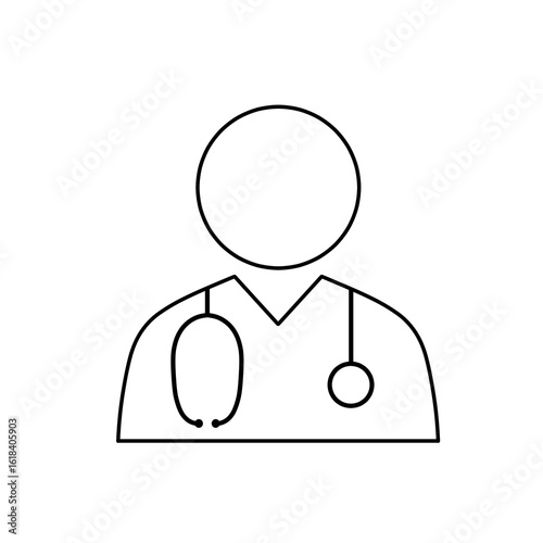 White Line Icon of Doctor with Stethoscope Around Neck
