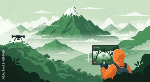 Aerial Footage And Digital Technology Blend In Mountain Landscape